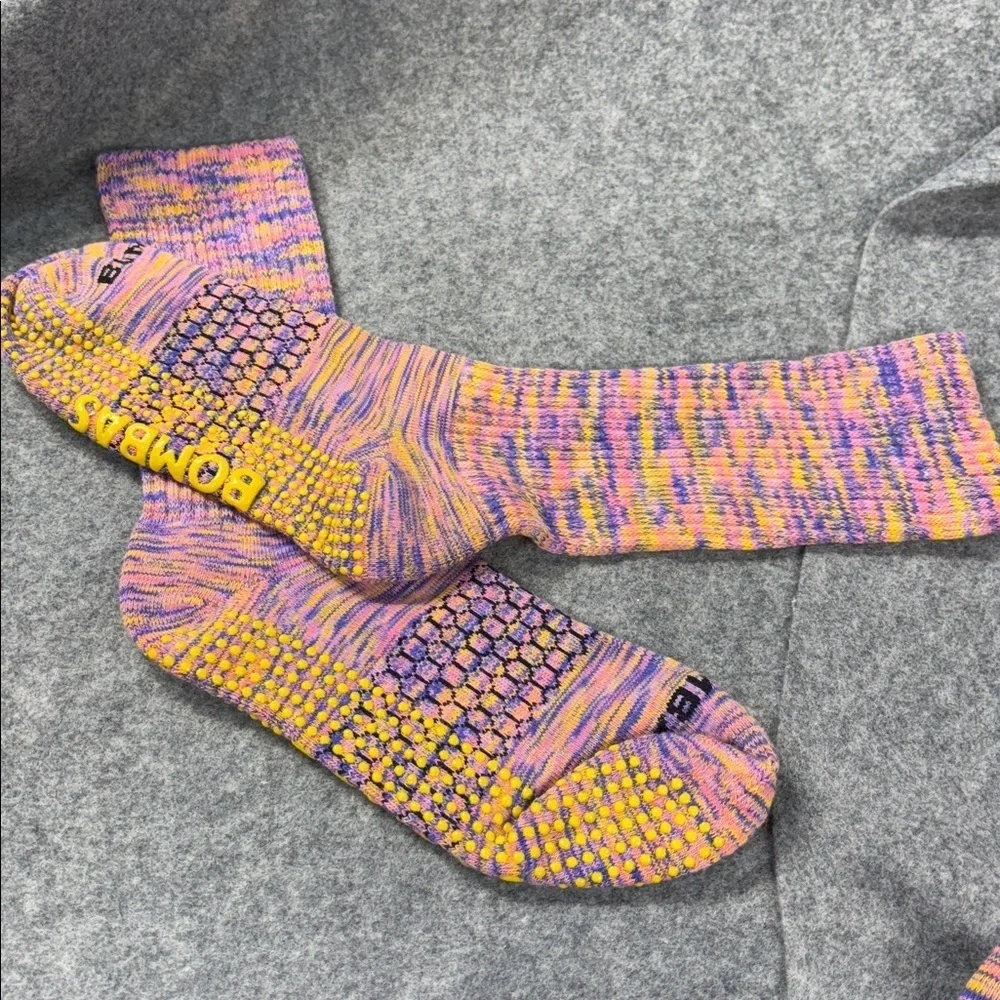 Bombas Grippers Space Dye Calf pink purple yellow marble Socks Med